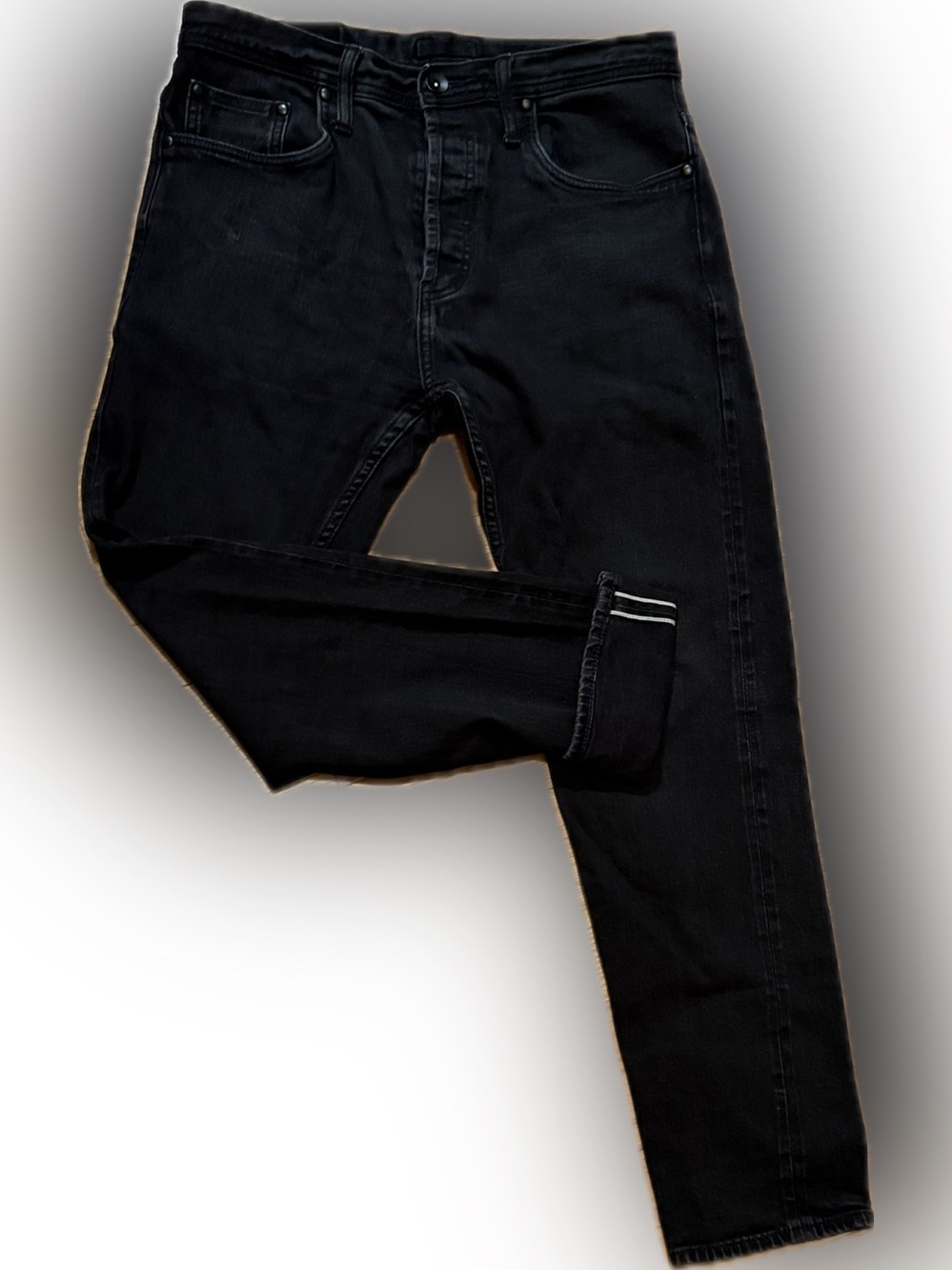 The Unbranded Brand Black Stretch Selvedge Jeans Men's 33 Relaxed Taper UB644
